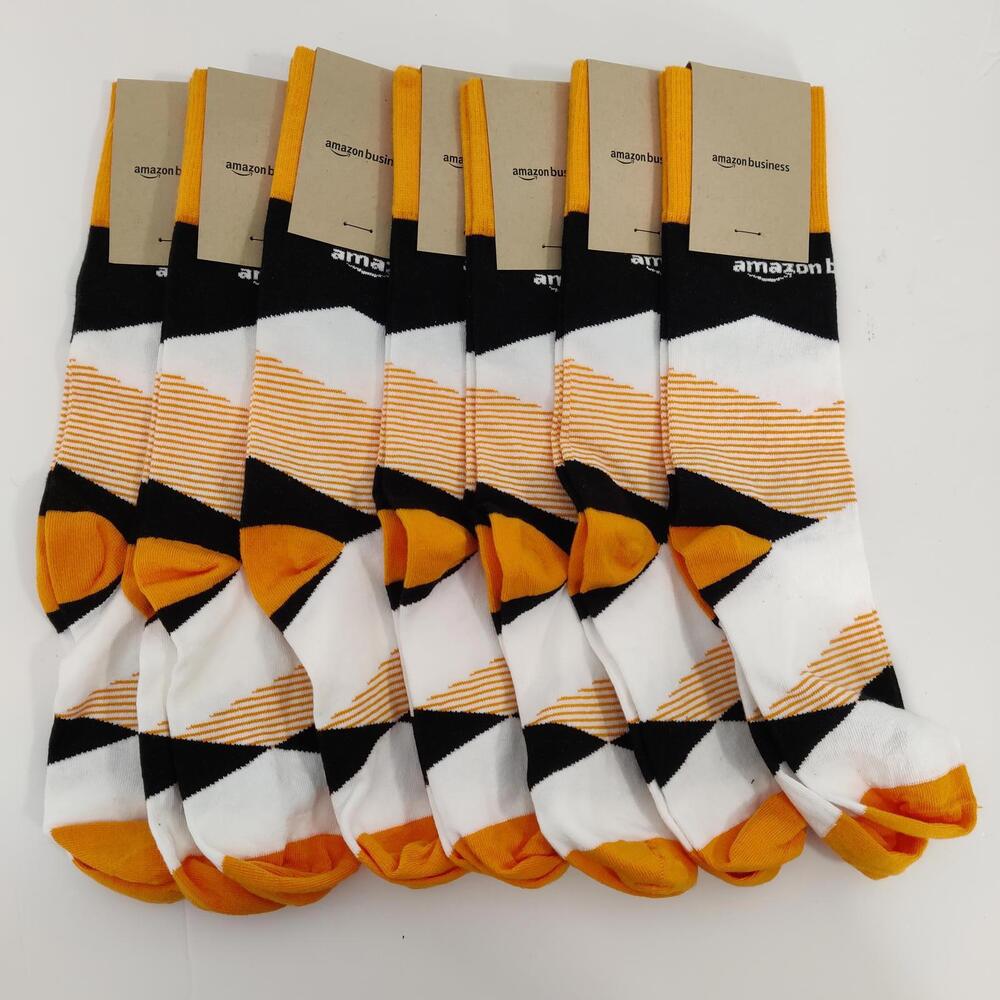 Amazon Essentials Amazon Business Orange White Black Striped Cotton Adult Socks